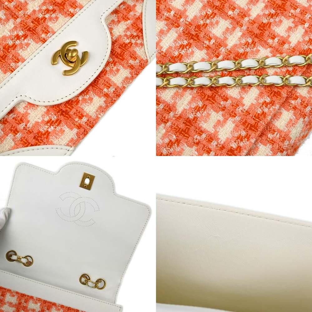 Chanel Quilted Tweed Vintage Chocolate Bar CC Flap Bag Orange - Picture 4 of 5